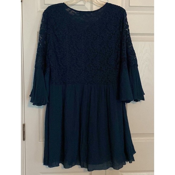 Indigo Soul NWT Bell Sleeve Dress Rich Navy Lace Detail Tunic Medium Lin… - Picture 8 of 8